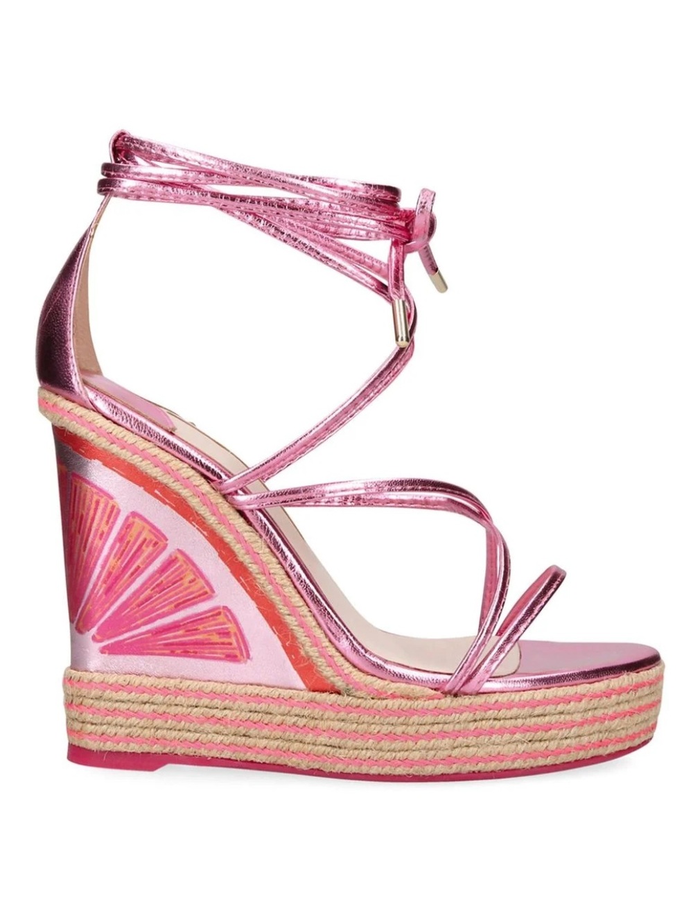Sophia Webster Mimi Espadrille Wedge Sandals Metallic Citrus Pink EU Size 39